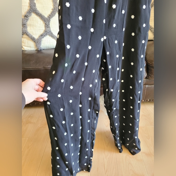 Anthropologie Rosie Black White Floral Embroidery Peplum Jumpsuit Size M Boho - Picture 12 of 14